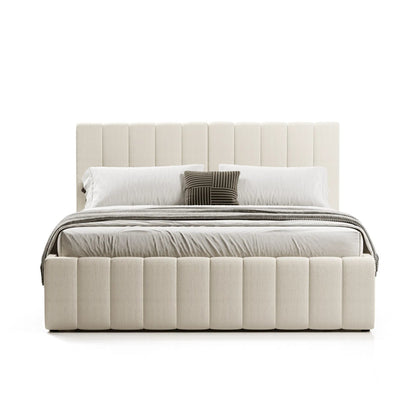 Lit Coffre Tissu Velours Côtelé - Tissu Bouclettes Beige