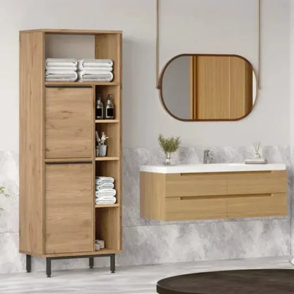 Meuble rangement salle de bain bois clair