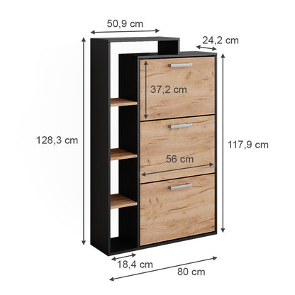 Meubles à chaussures noir & bois clair 3 compartiments
