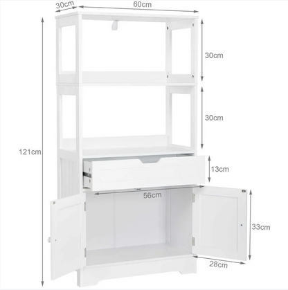 Meuble de salle de bain - meuble de rangement avec tiroirs 2 étagères blanc