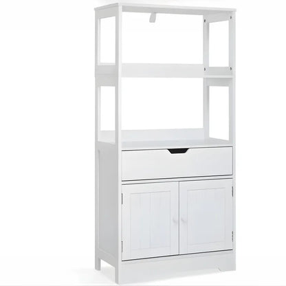 Meuble de salle de bain - meuble de rangement avec tiroirs 2 étagères blanc